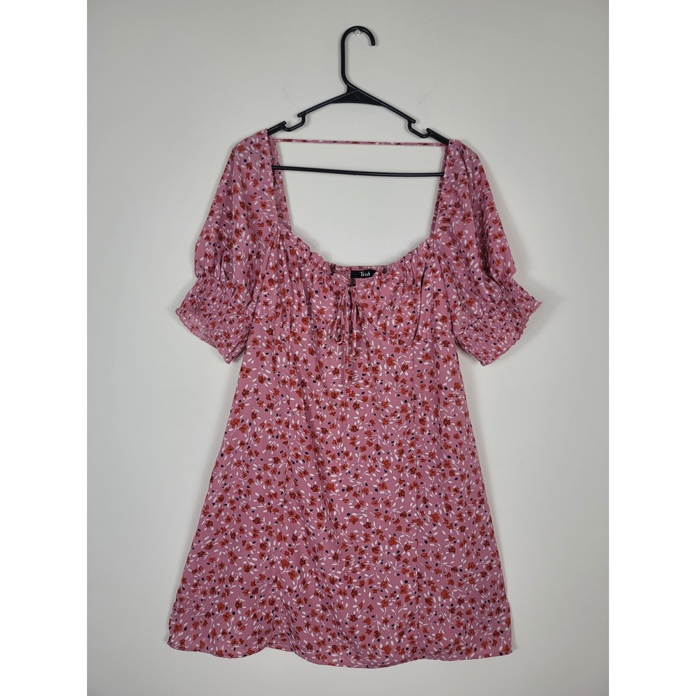 Trixxi Sz XL pink ditsy floral print puff sleeve Smocked mini dress Junior's - Picture 1 of 16